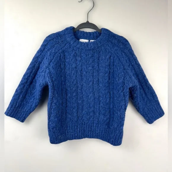 Zara Baby Boy Chunky Cable Knit Crew Neck Fisherman Sweater Blue 9-12 Month - Picture 1 of 8